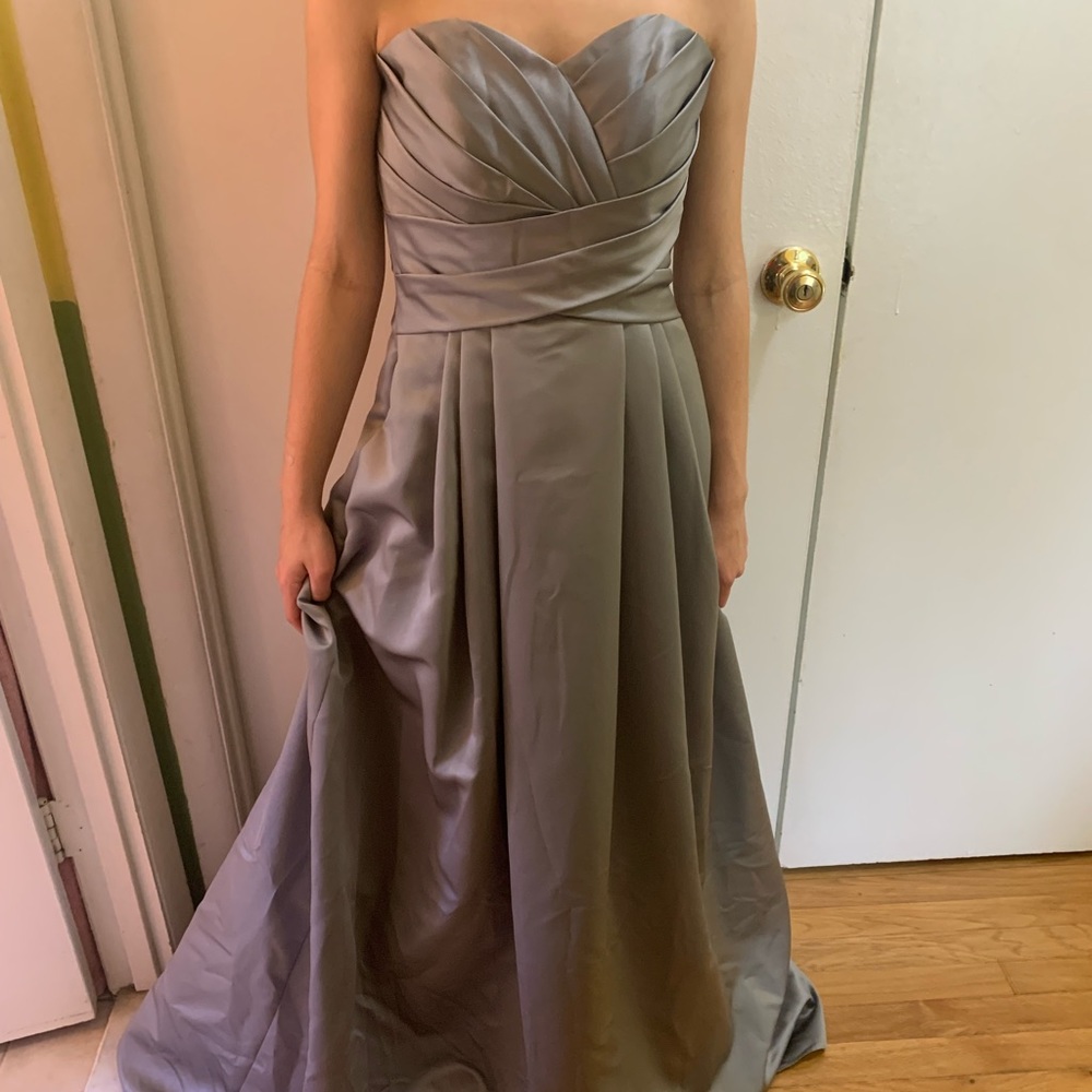 David’s Brodal silver satin ball gown
